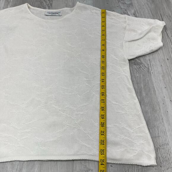 Chelsea Gardens White Knit Floral Texture Lightweight Cottage Fairy Sweater  XL - Picture 7 of 7